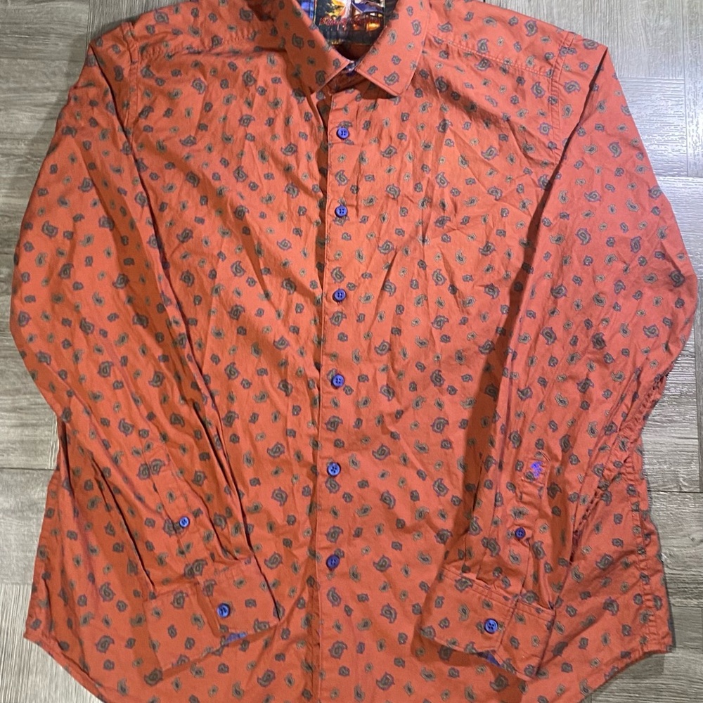 Robert Graham Men's Button Down Shirt - Cold Spring Red Paisley Long Sleeve - L